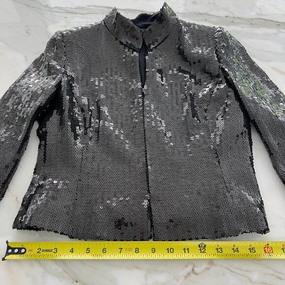 AKRIS BLACK FLORAL SEQUINS EVENING CROPPED JACKET FR 38 / US 6 NOWTS! - Picture 12 of 17